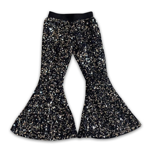 Girl Black Sequin Bell Bottom Pants