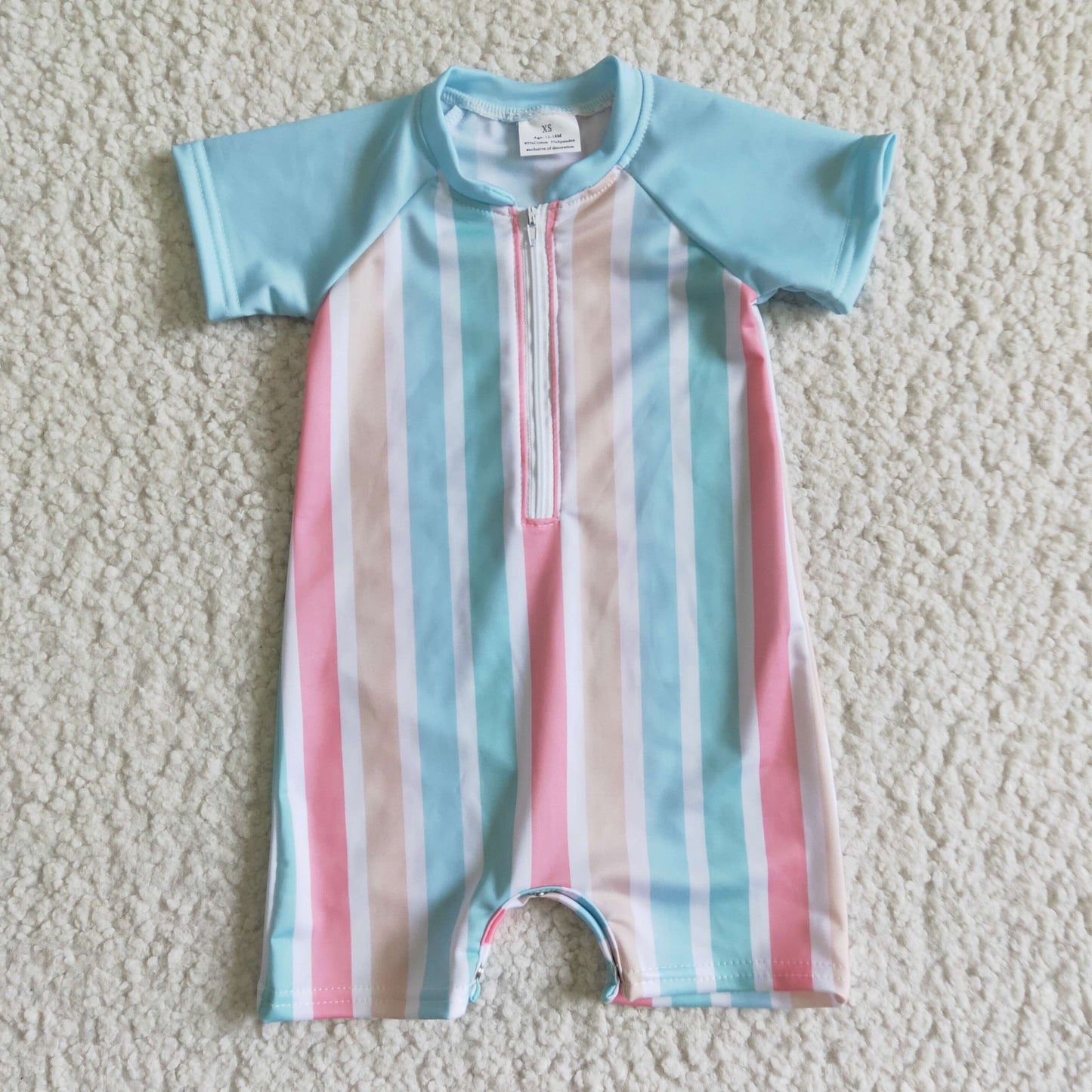 Short sleeve colorful stripe boy summer swim wear