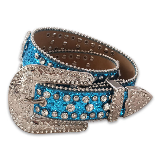 Rhinestones blue cross baby girls belt