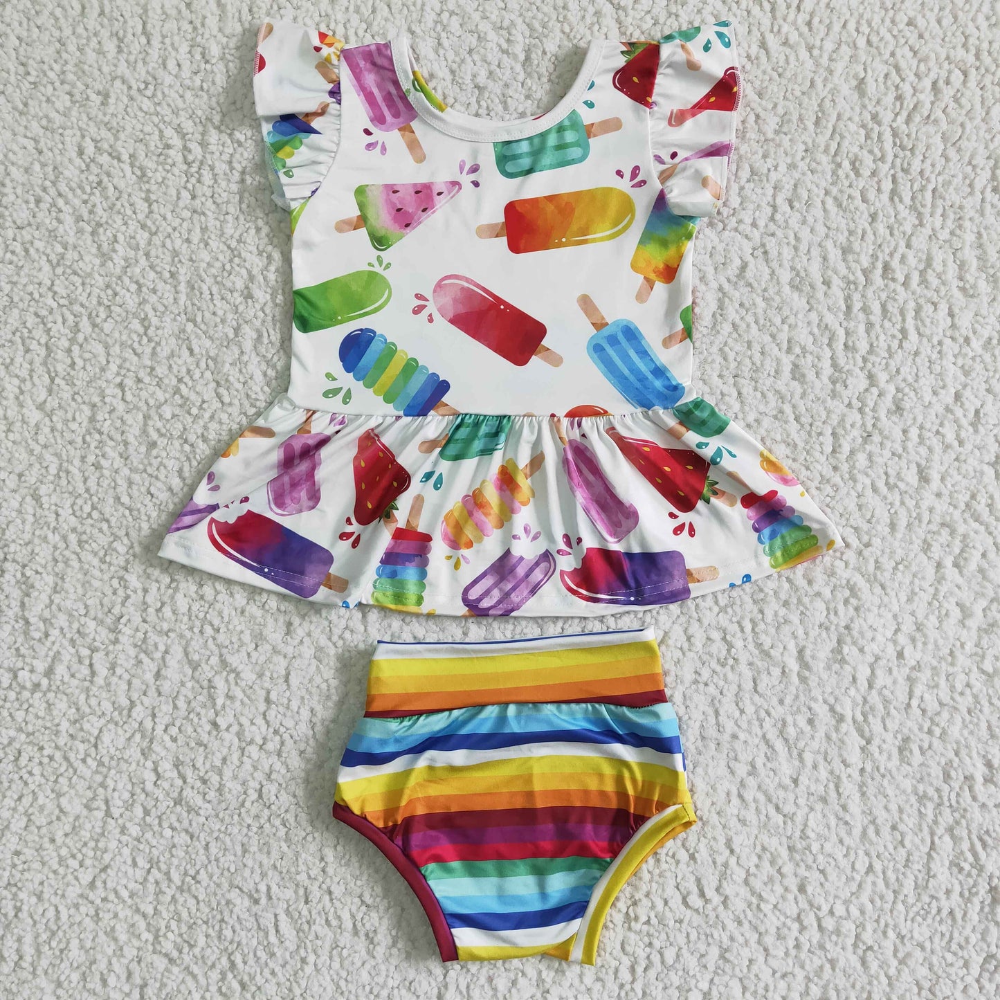 Popsicle print rainbow stripe bummies baby girls summer bummies set