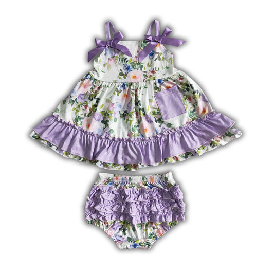 Lavender floral baby girls bummies set