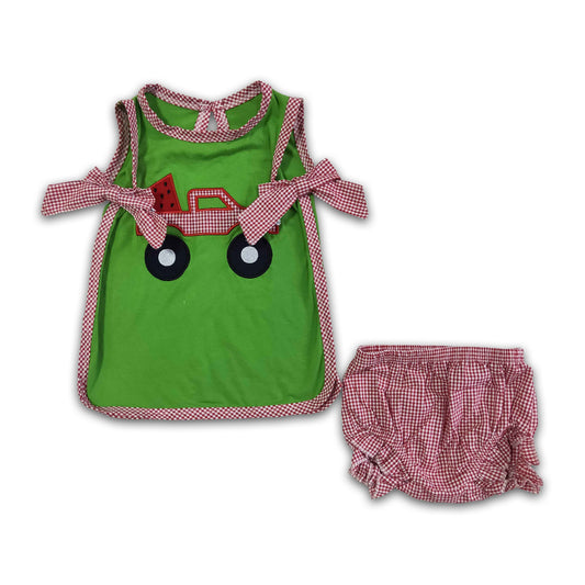 Watermelon truck embroidery baby girls bummies set