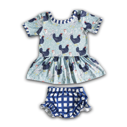 Chicken peplum plaid bummies kids baby set