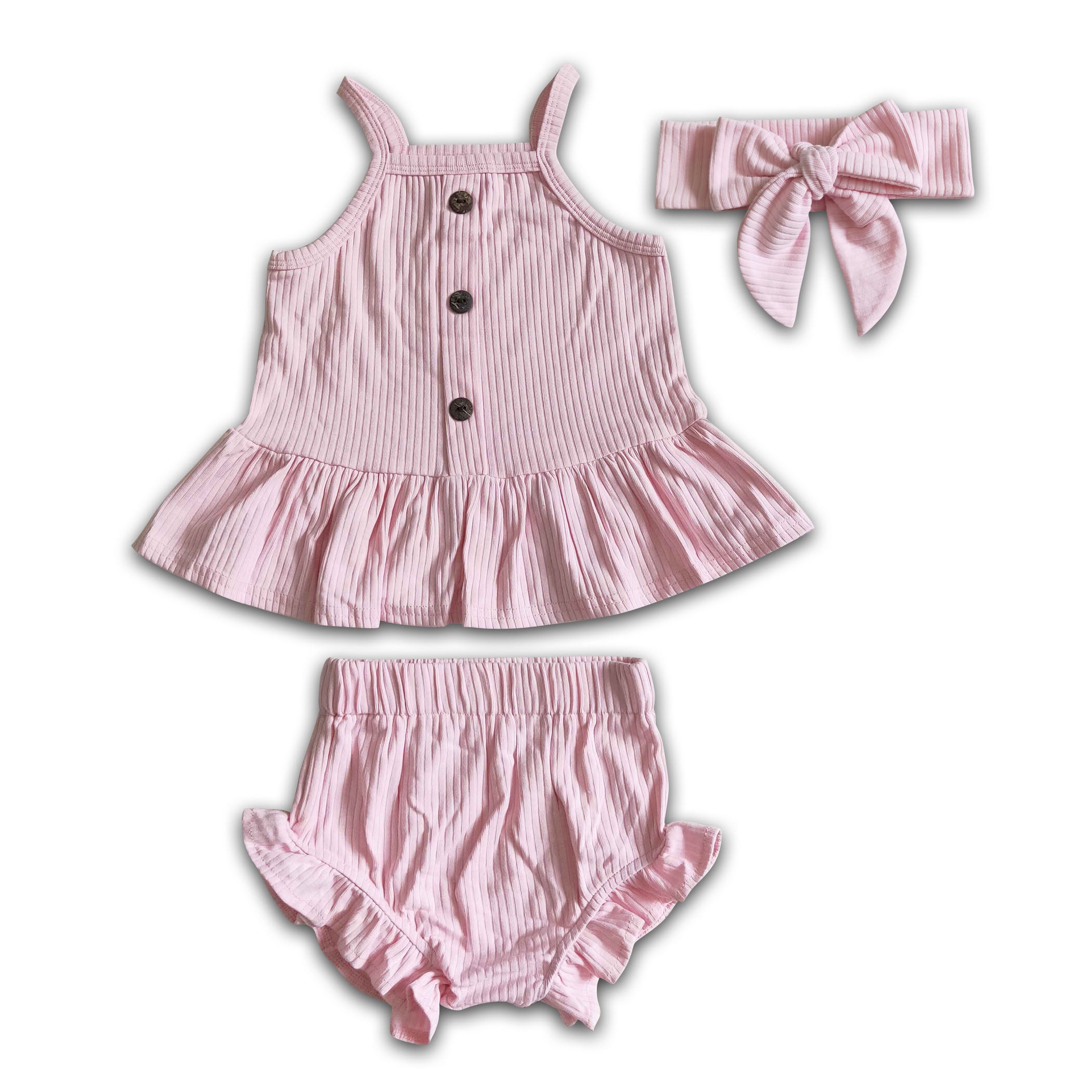 Baby Bummies Rompers Sleeveless pink cotton baby girls bummies set – Western Kids Clothes
