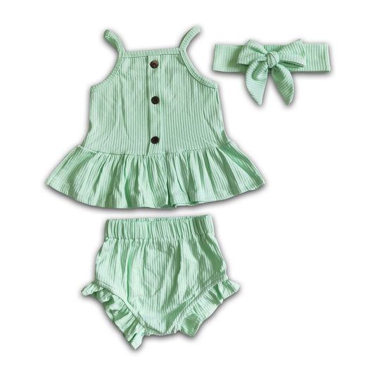 Sleeveless mint cotton baby girls bummies set