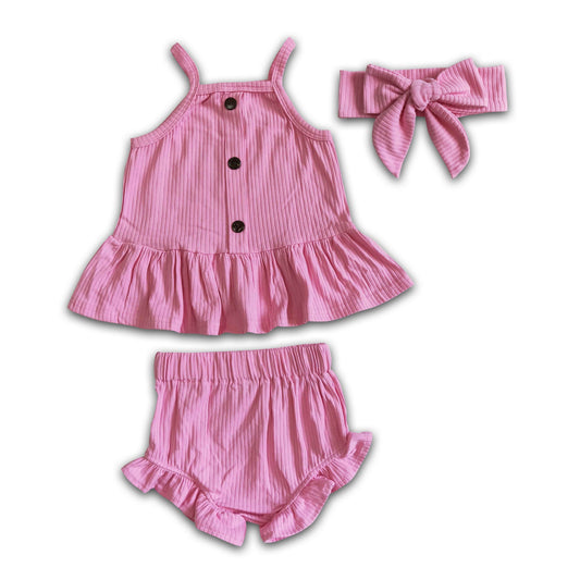 Sleeveless hot pink cotton baby girls bummies set