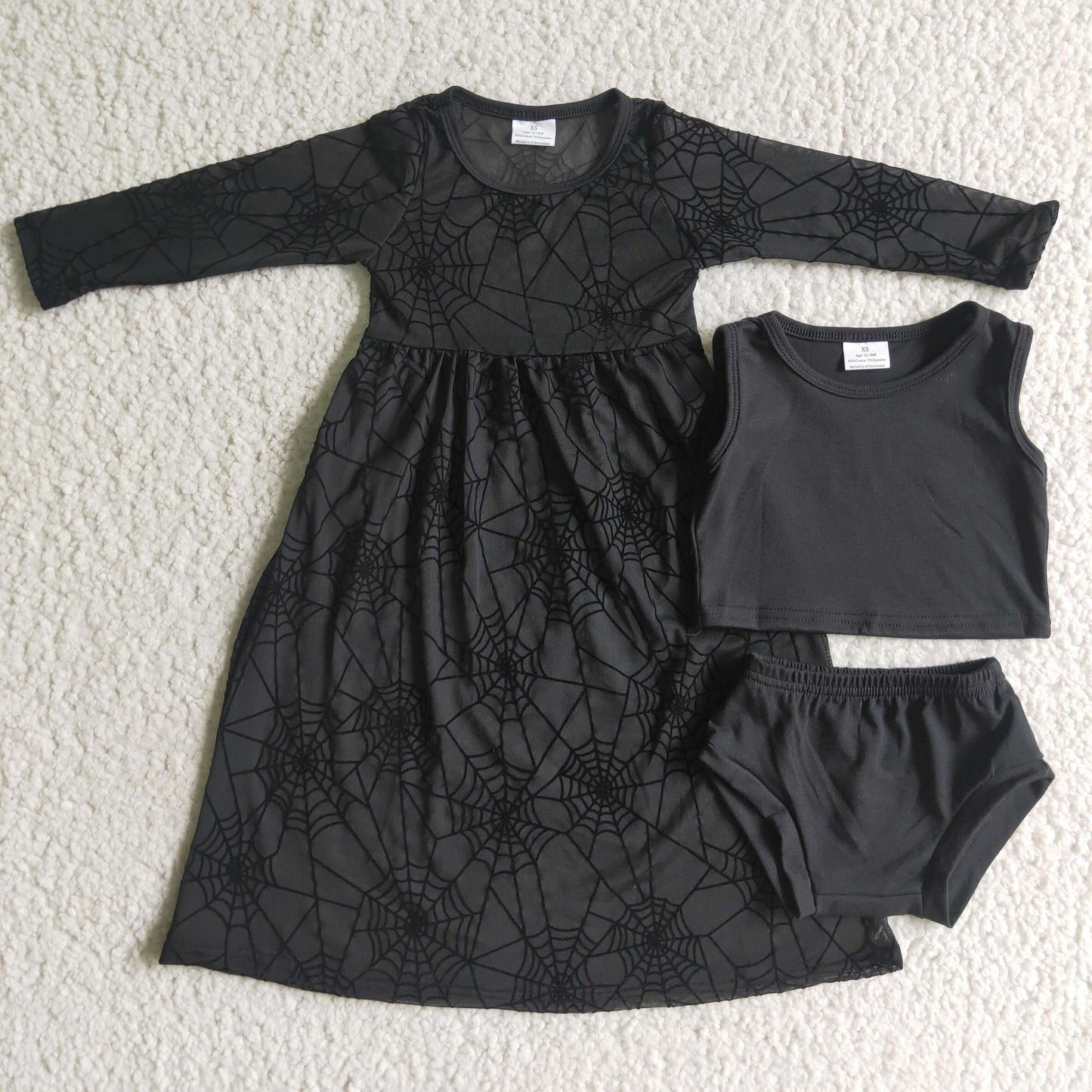 Black bummies set match spiderweb maxi dress baby girls Halloween set