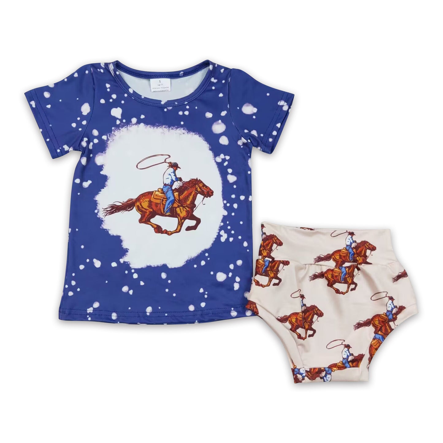 Horse bleached shirt rodeo baby western bummies set