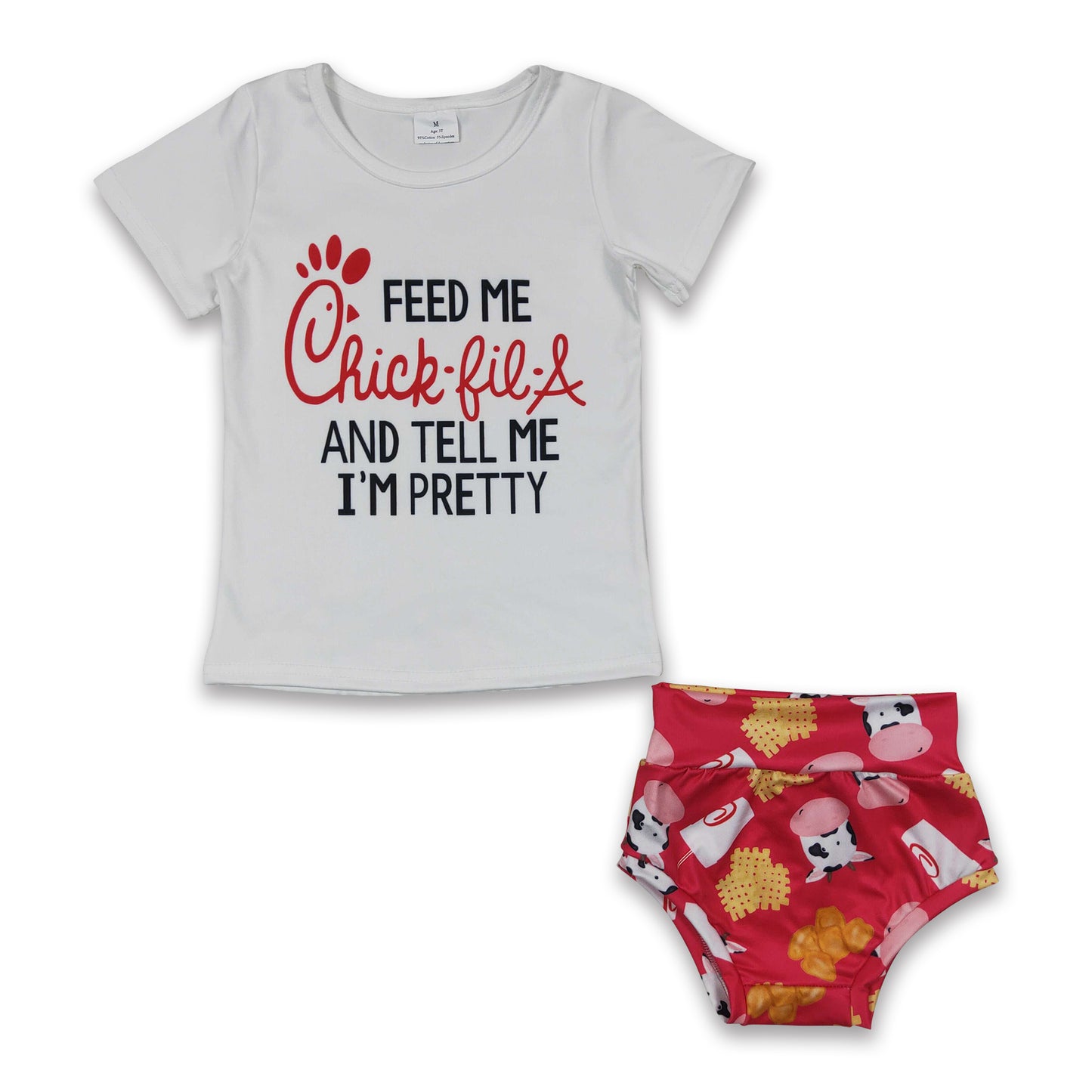 I'm pretty hamburger fries cow baby girls bummies set