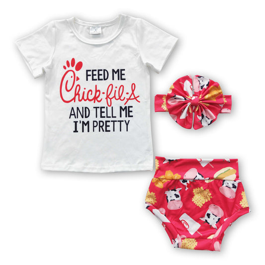 I'm pretty hamburger fries cow baby girls bummies set