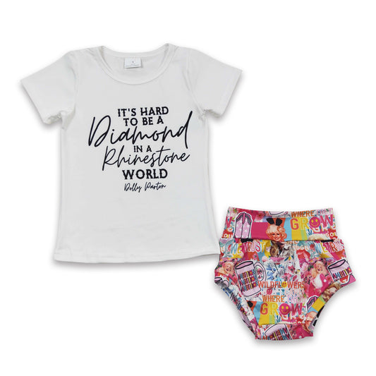 Rhinestone world shirt bummies baby girls singer outfits