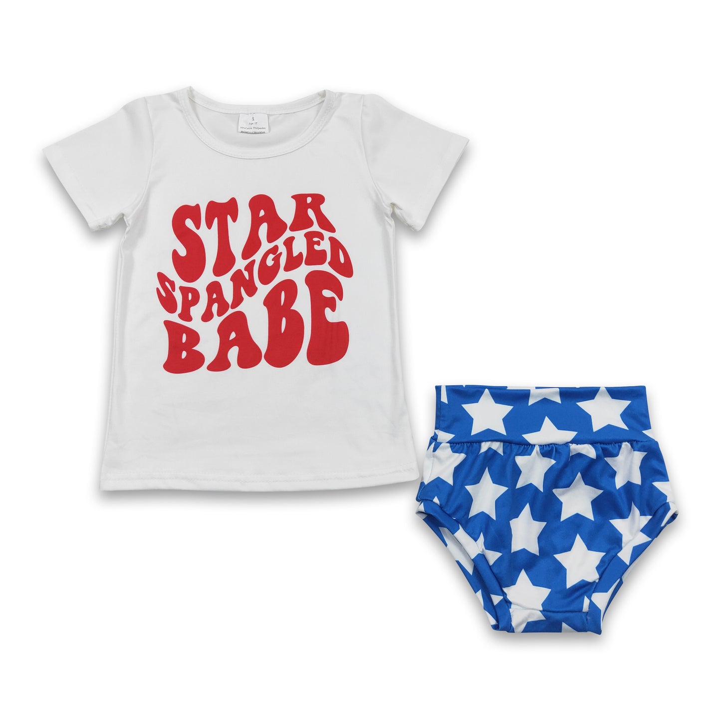 Star spangled babe 4th of july baby girls bummies set