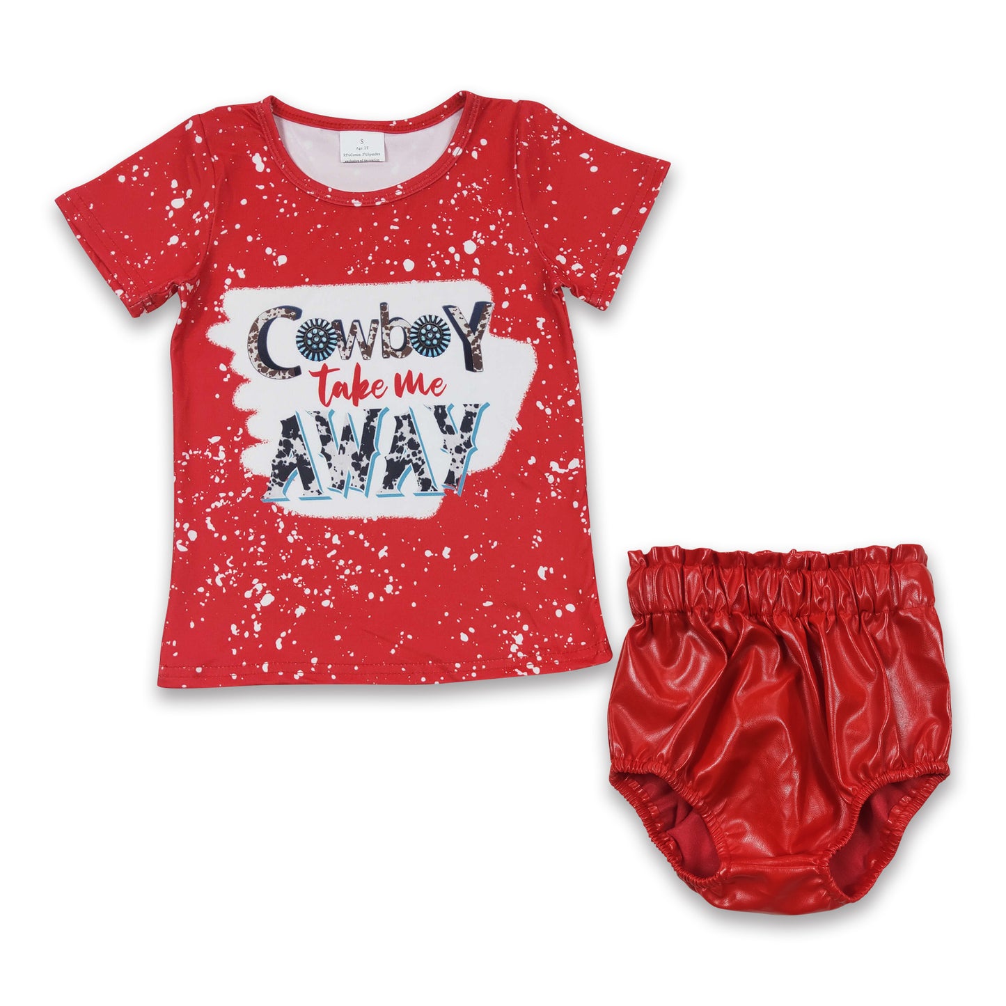 Cowboy take me away shirt red leather bummies girls set