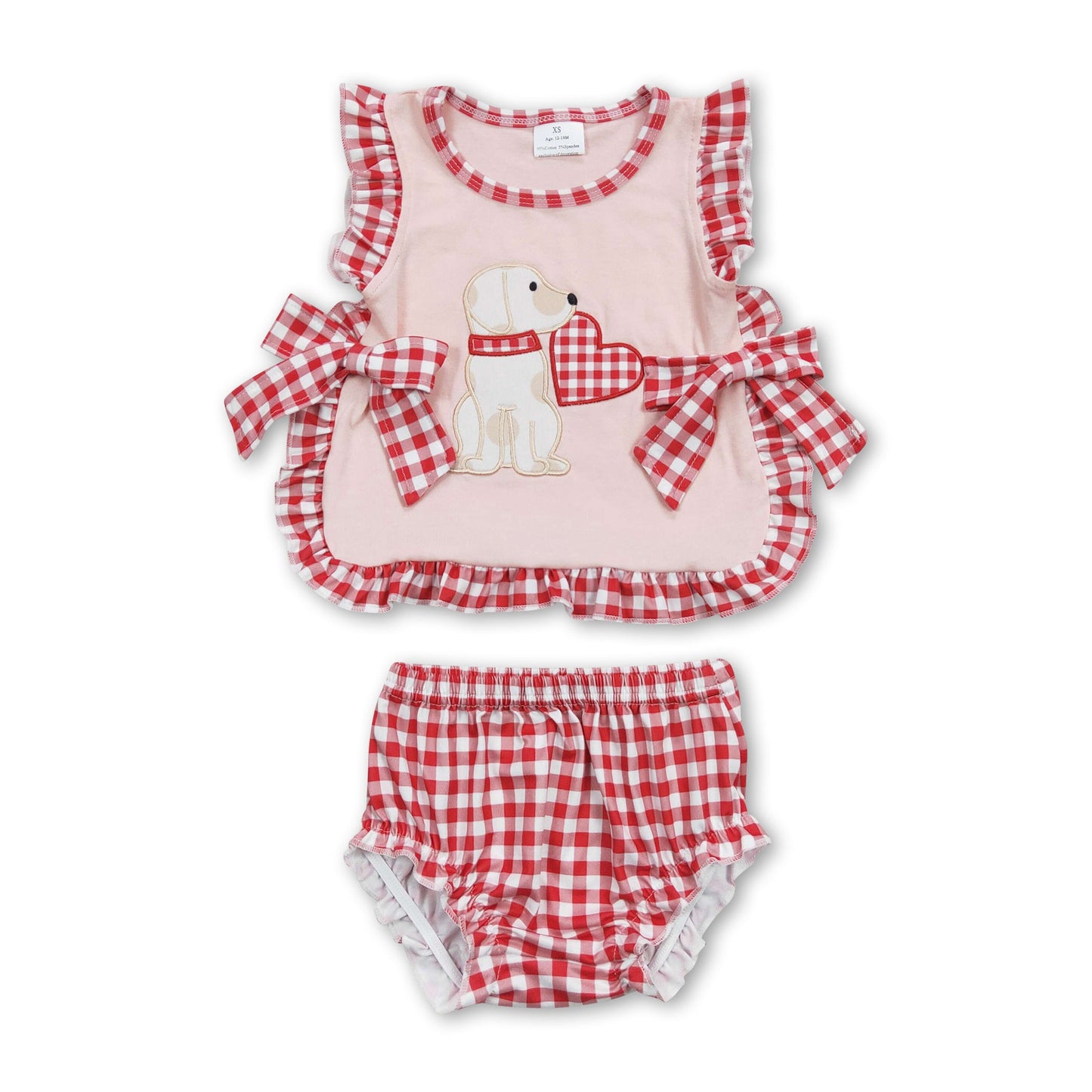 Sleeveless dog heart plaid top bummies girls valentines set