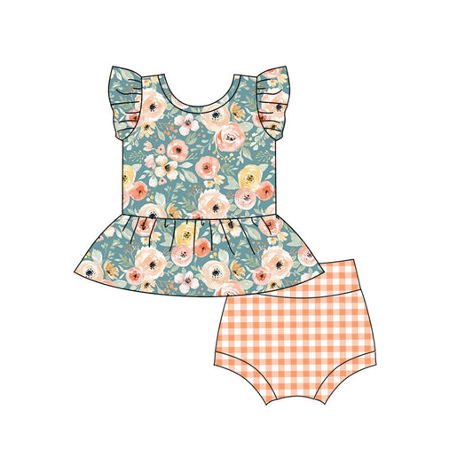 Floral top plaid bummies baby girls spring clothes