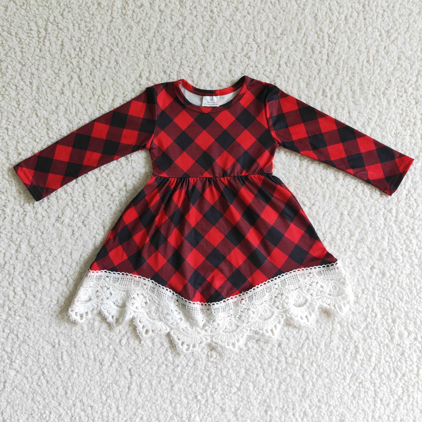 Buffalo plaid long sleeves girls lace Christmas dresses