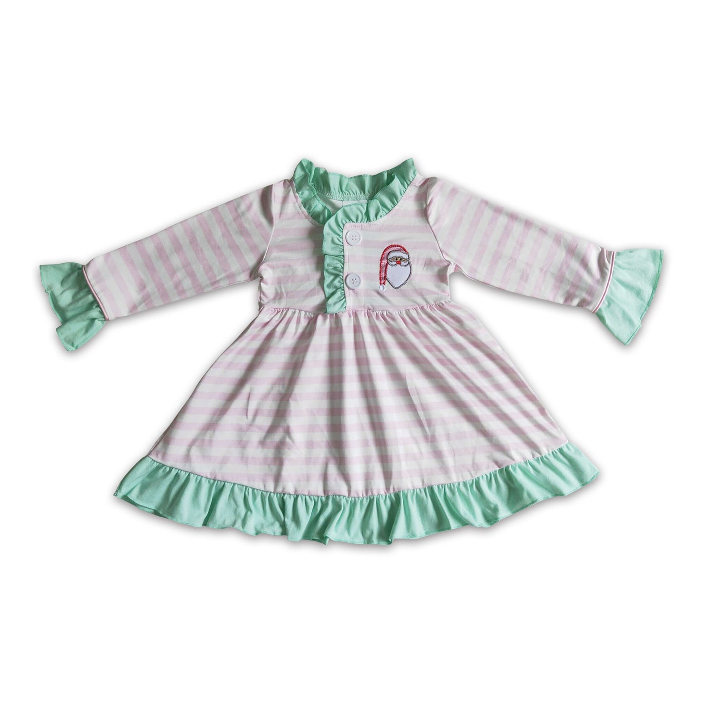 Santa embroidery stripe baby girls Christmas gowns