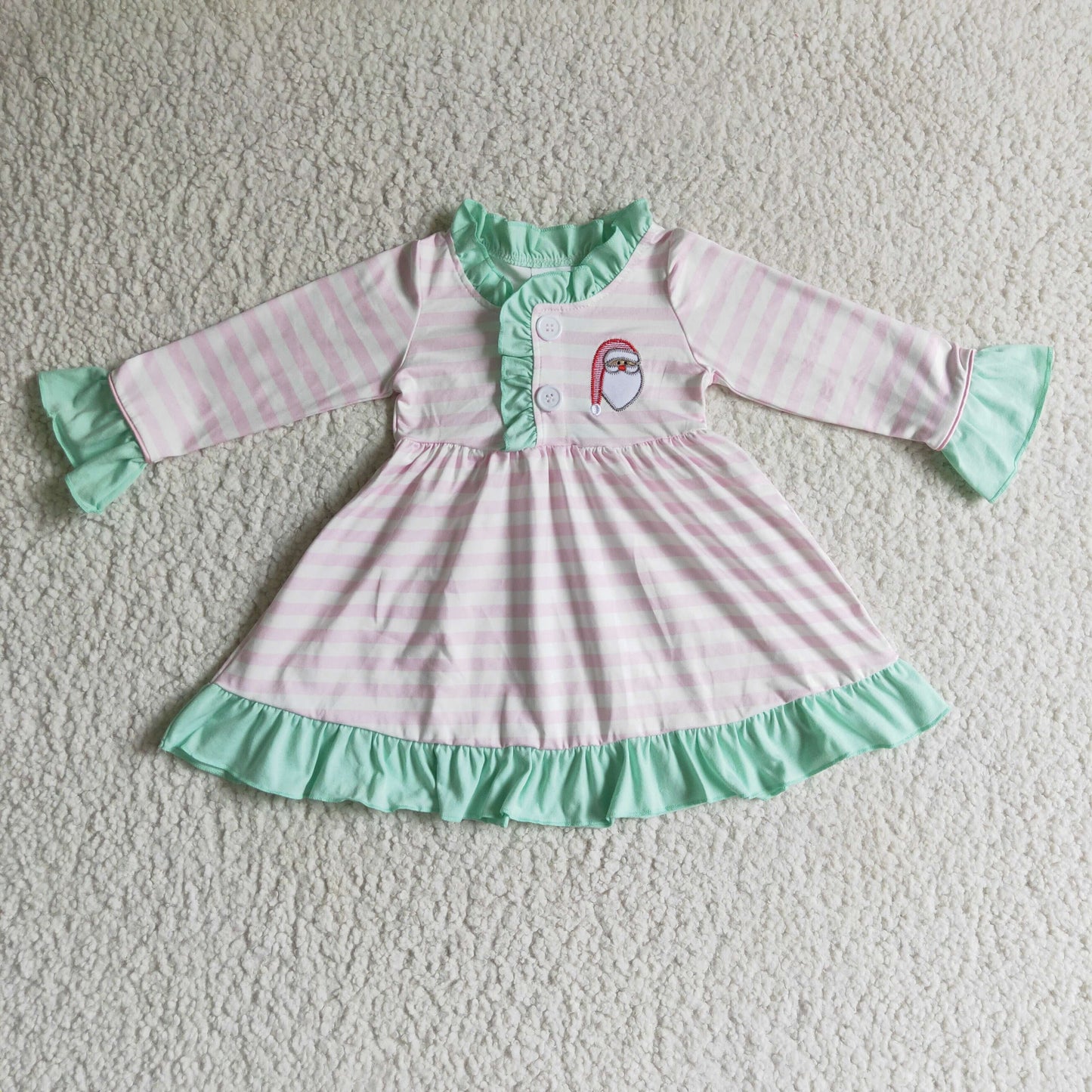 Santa embroidery stripe baby girls Christmas gowns