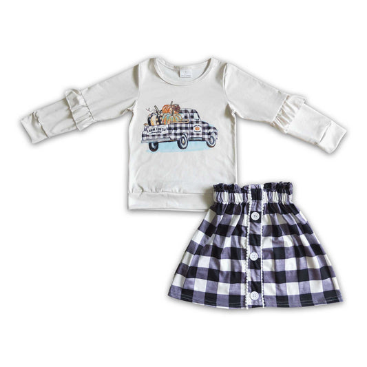 Farm fresh pumpkin plaid skirt set girls fall clothes