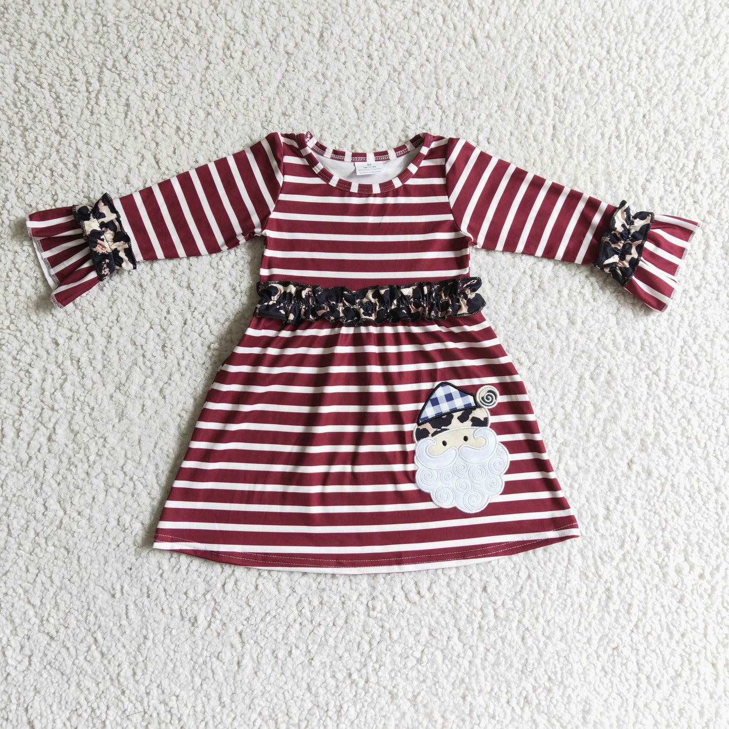 Santa embroidery stripe baby girls Christmas dresses