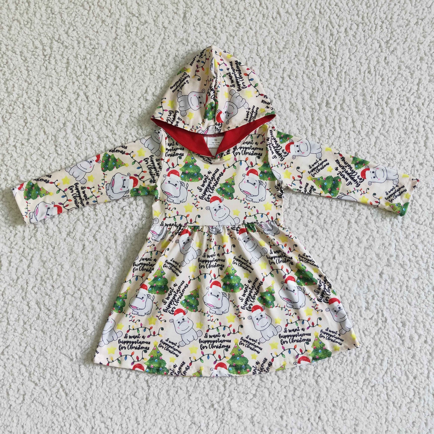 Hippopotamus baby girls Christmas hoodie dress