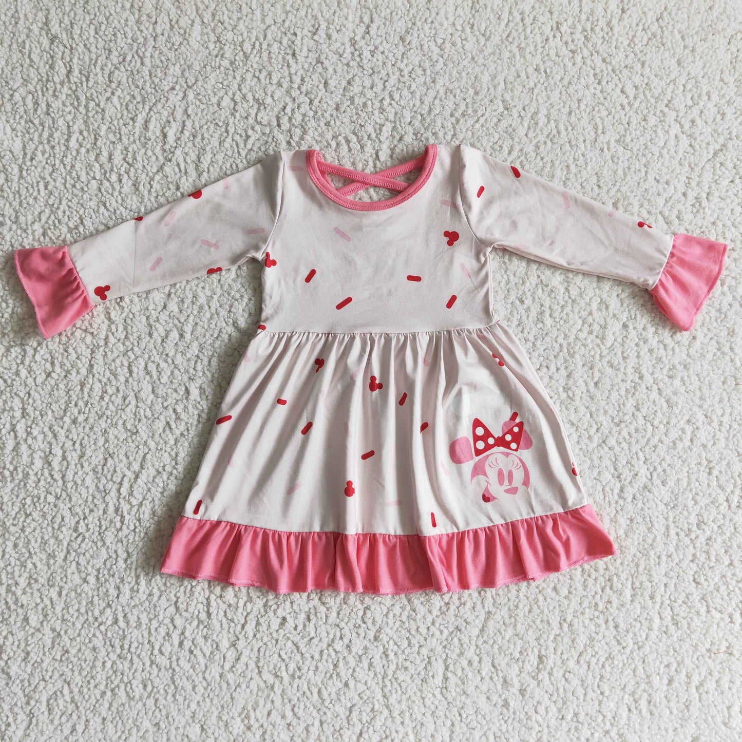 Sprinkle mouse long sleeves baby girls ruffle dress