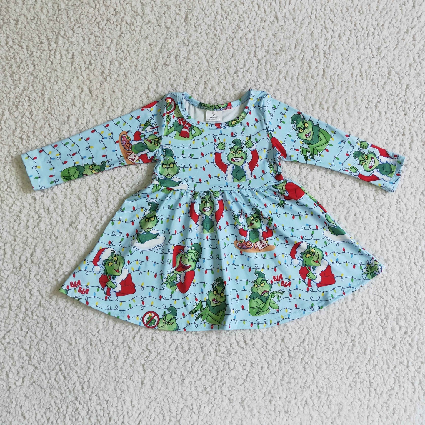 Green face Christmas light kids girls twirl dresses