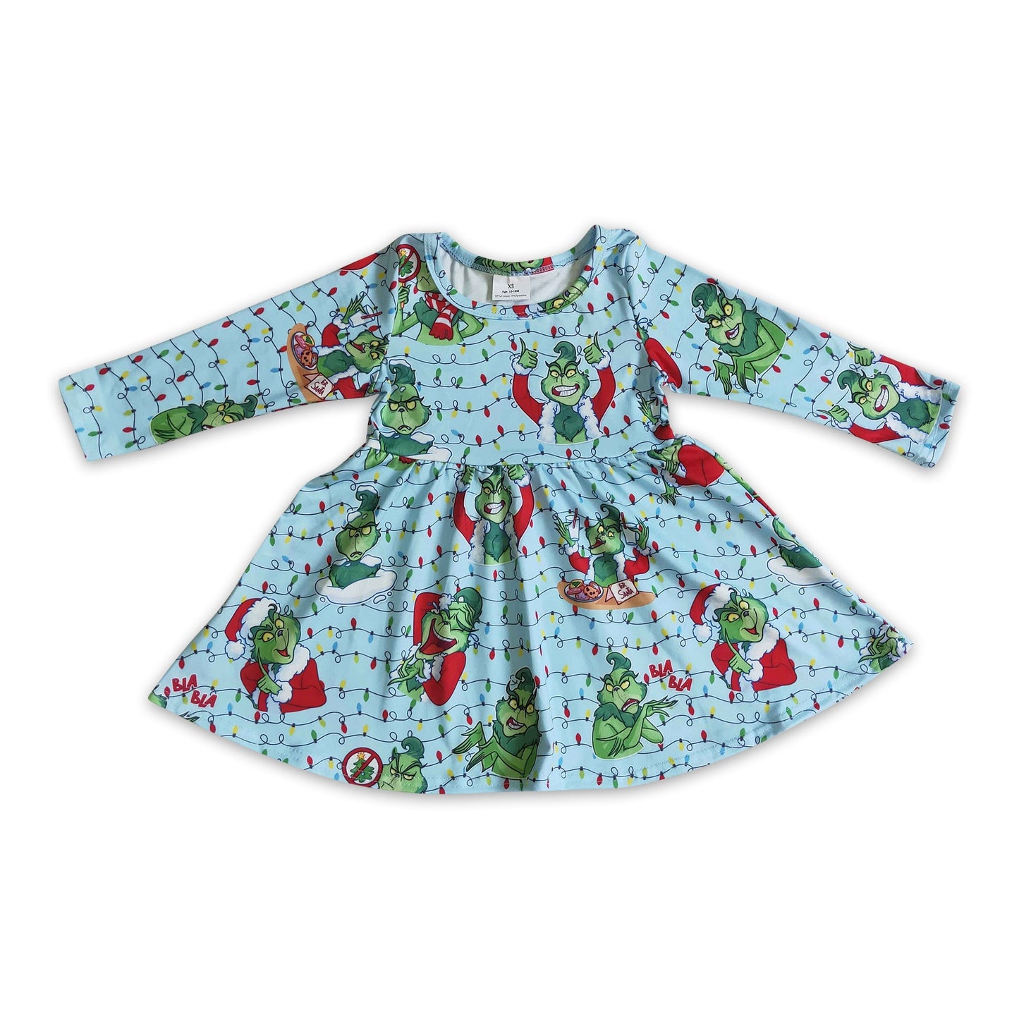 Green face Christmas light kids girls twirl dresses