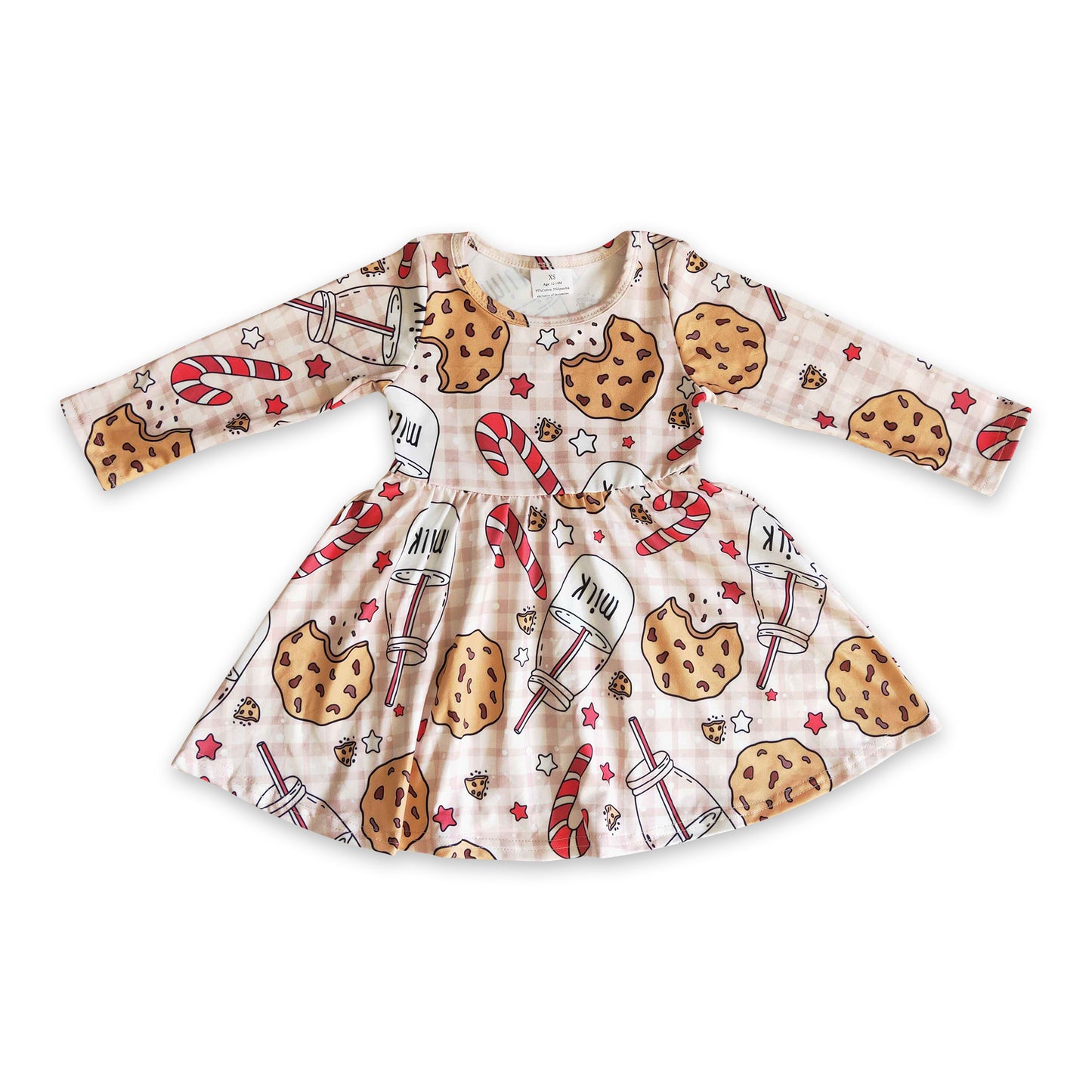 Biscuit milk long sleeves girls Christmas dresses