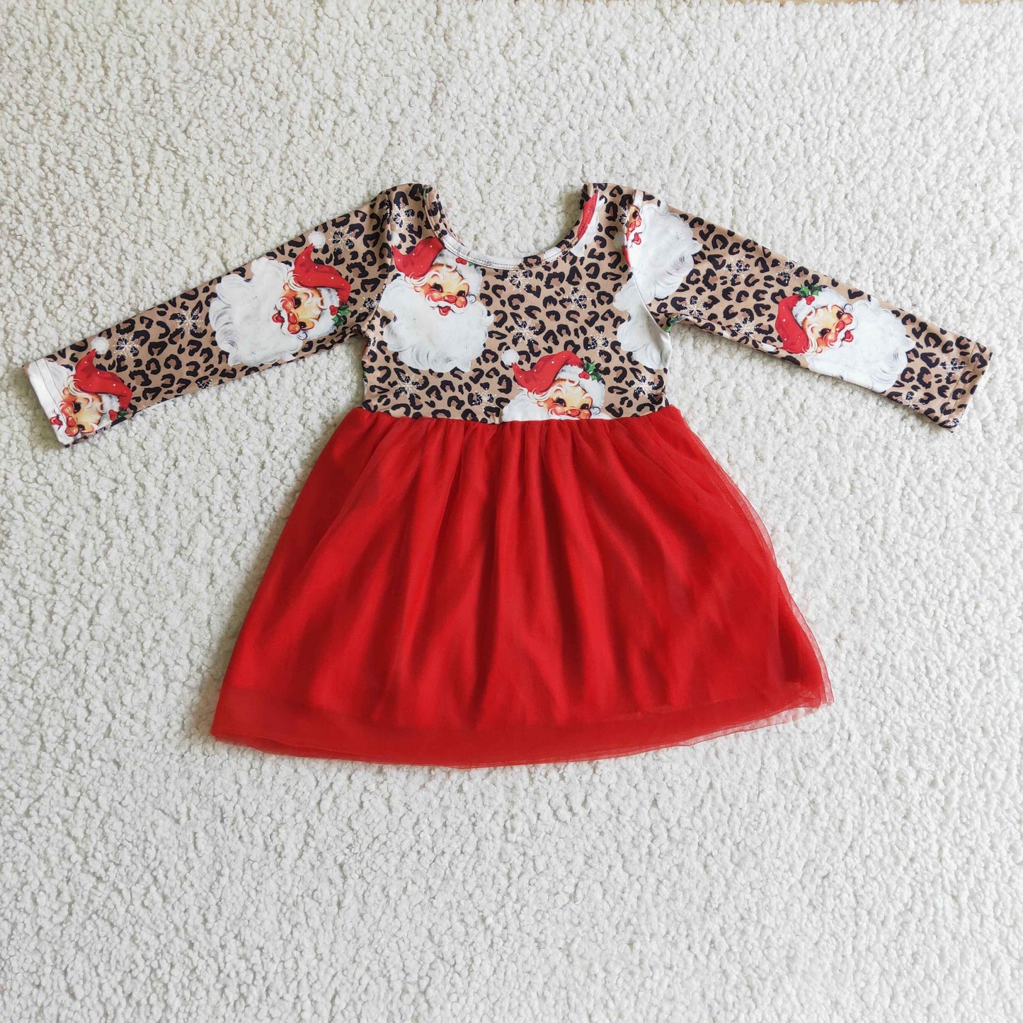 leopard santa red tulle baby girls Christmas dress