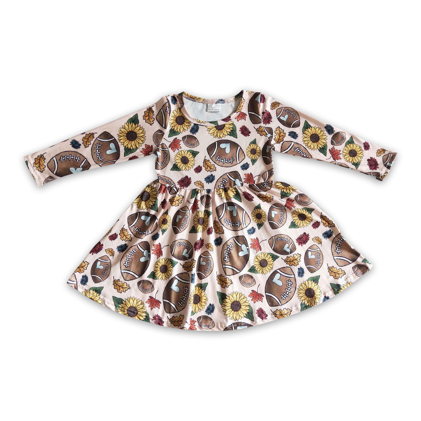 Football sunflower long sleeves baby girls team dress