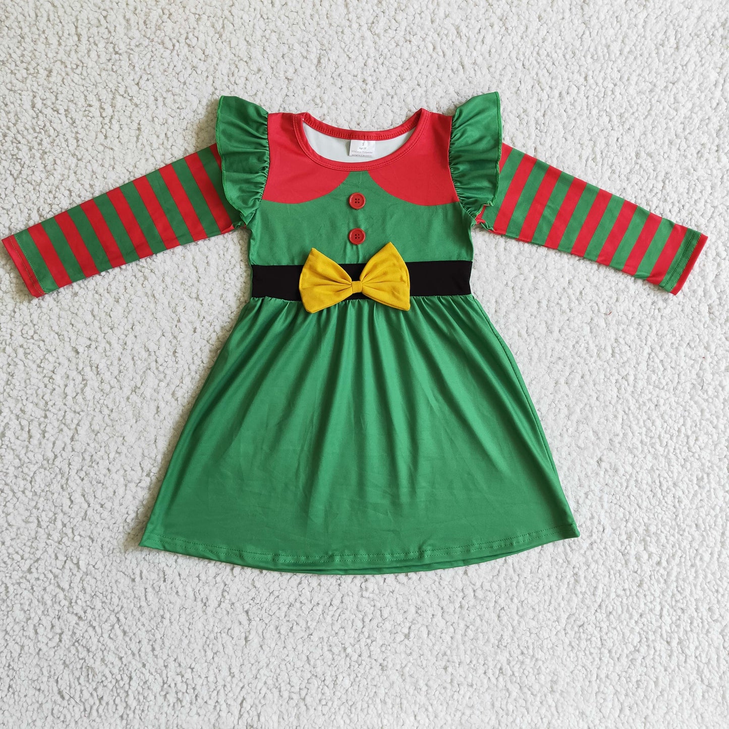 Stripe long sleeves green bow baby girls Christmas dresses