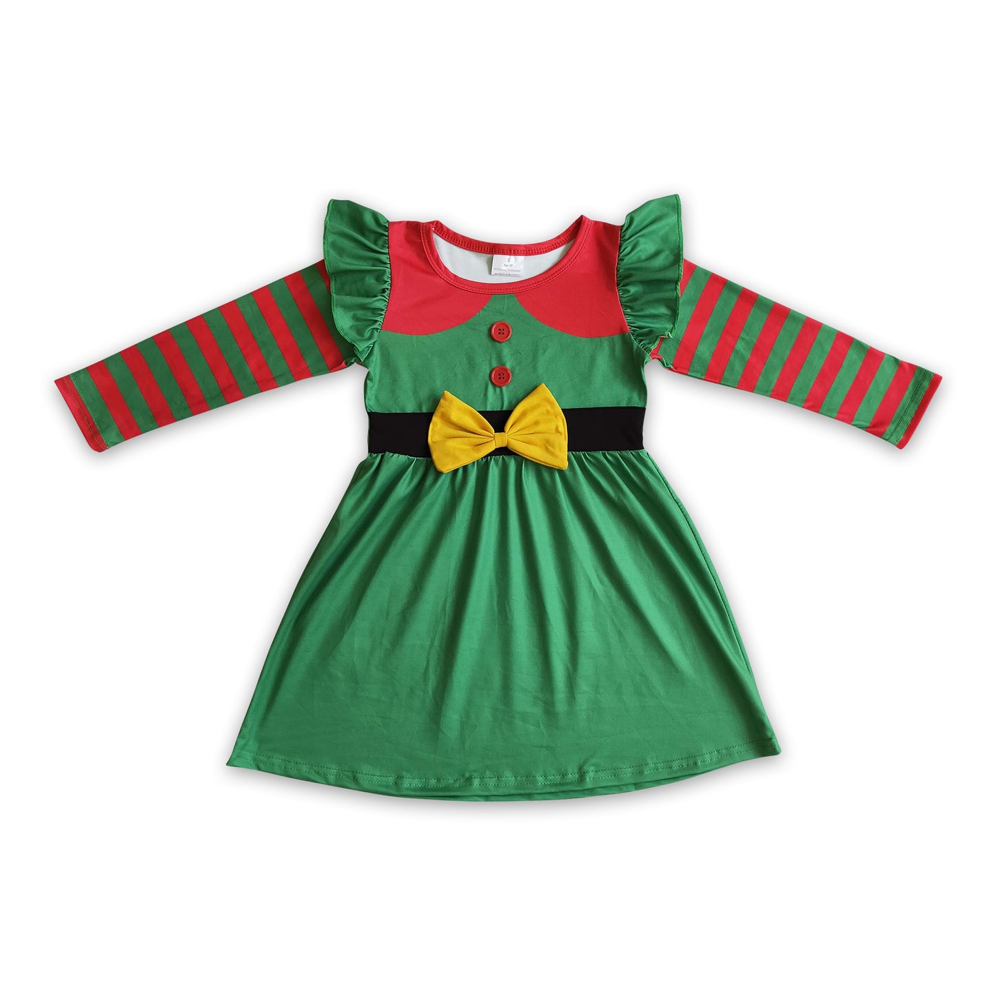 Stripe long sleeves green bow baby girls Christmas dresses