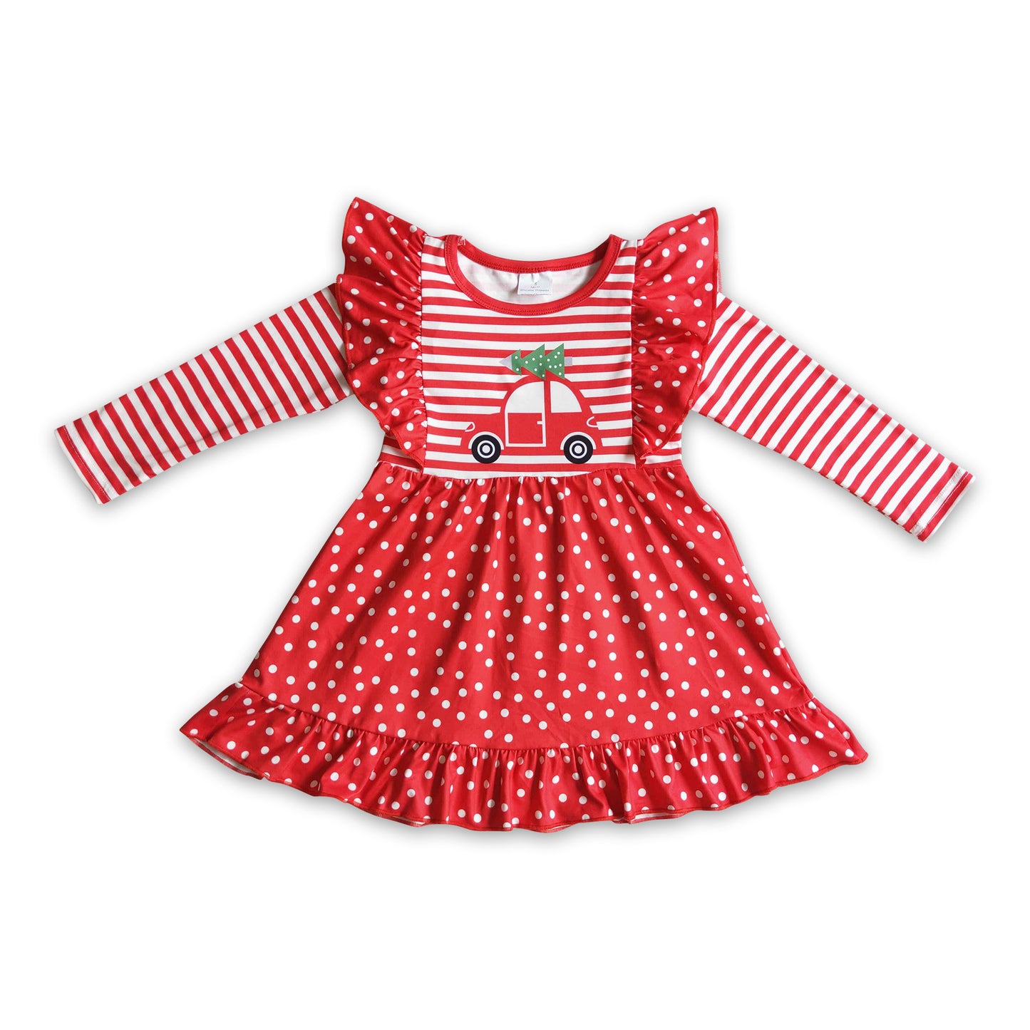 Red polka dots stripe car baby girls Christmas dresses