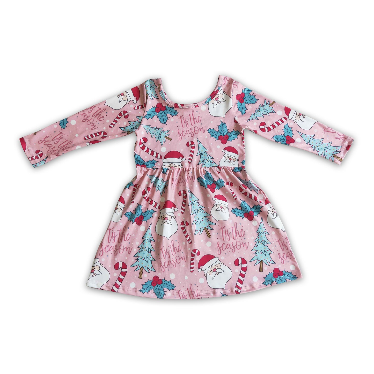 'Tis the season santa Christmas tree baby girls dresses