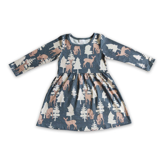 Deer Christmas tree apparel toddler girls dresses