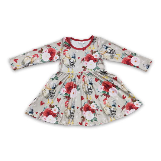 Chicken floral long sleeves girls twirl dresses