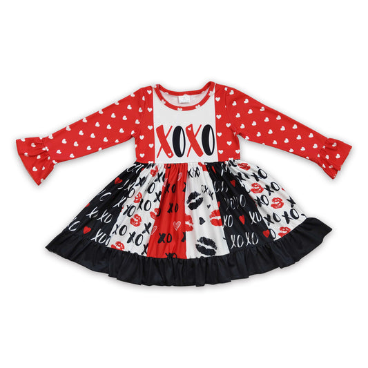 Heart lip long sleeves panel baby girls valentine's twirl dress