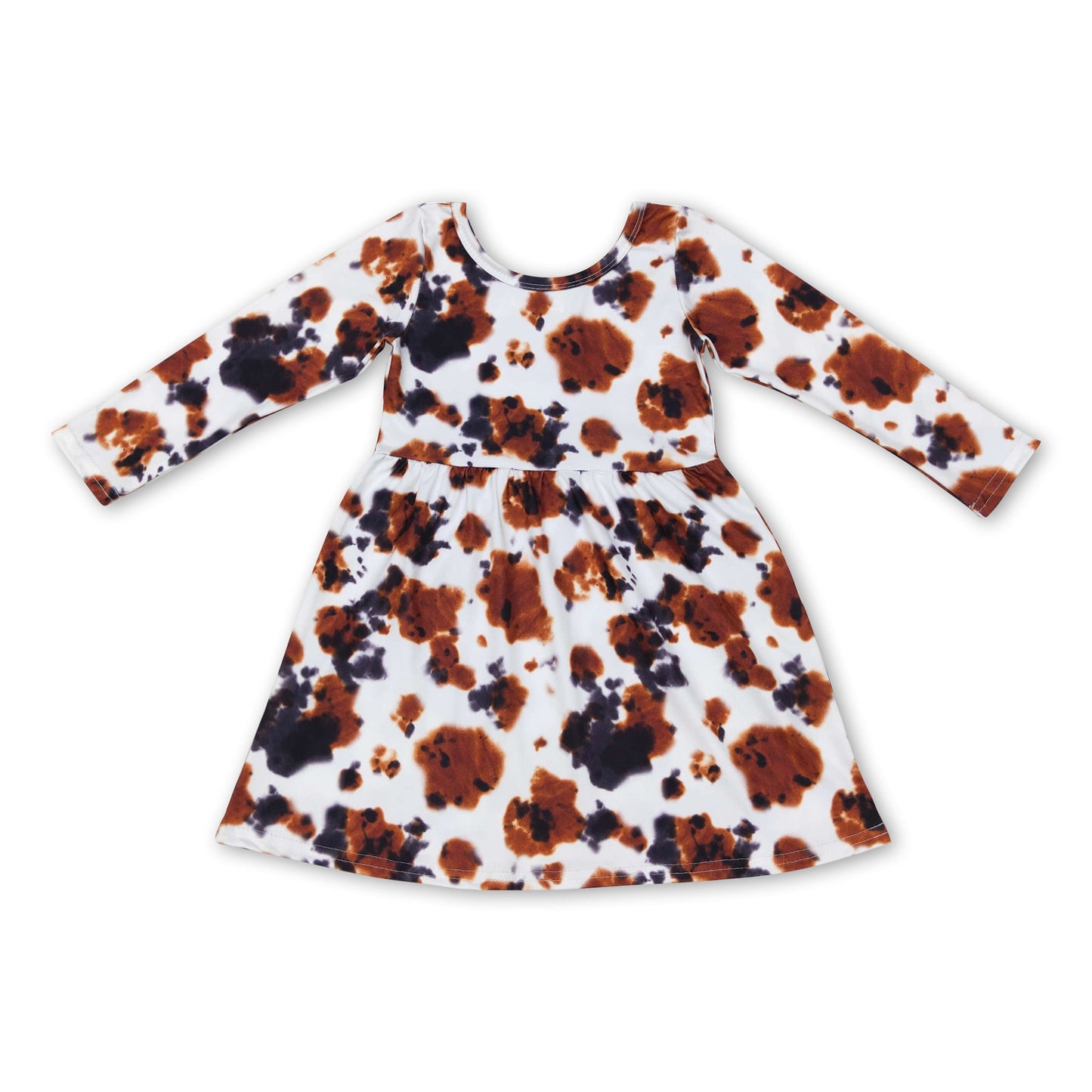 Long sleeves cow print baby girls dresses