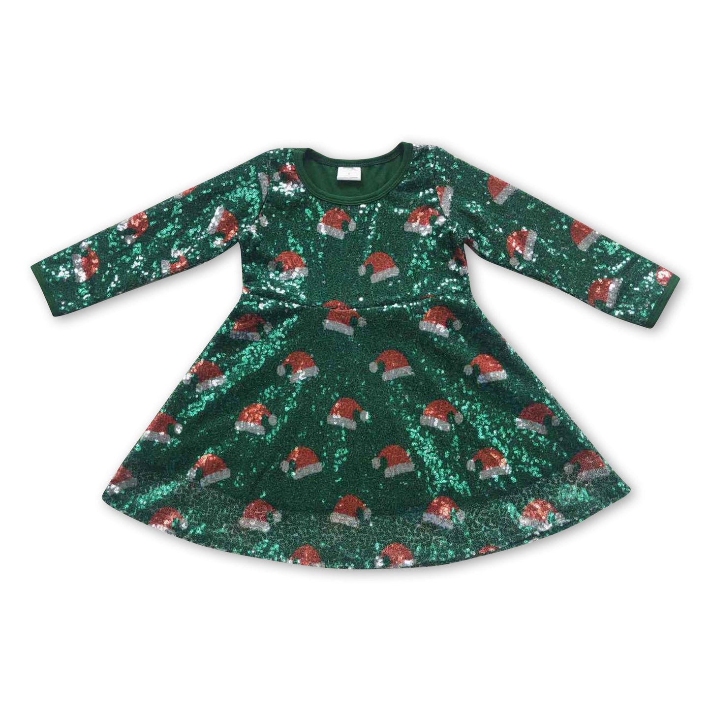 Green hat long sleeves baby girls Christmas sequin dresses