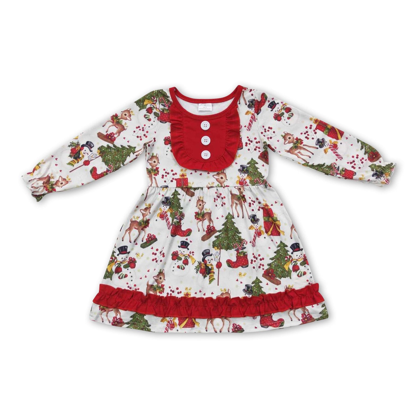 Deer snowman Christmas tree baby girls dresses