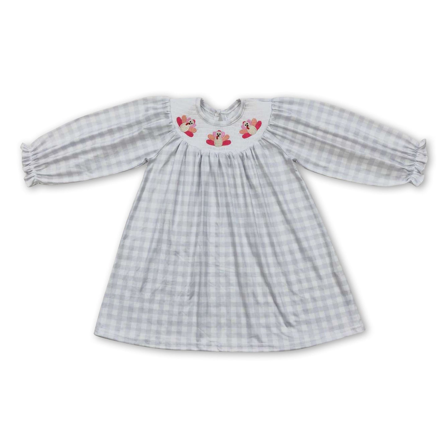 Turkey smocked plaid girls Thanksgiving dress