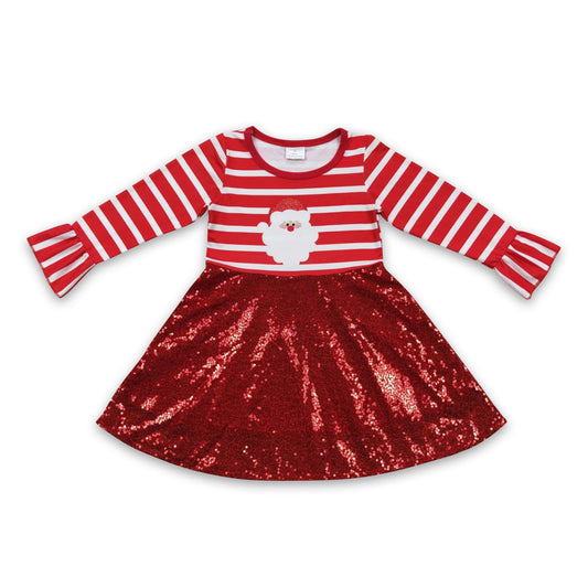 Stripe sants red sequin girls Christmas dresses