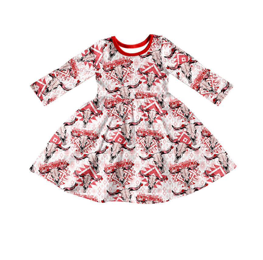 Howdy Christmas red bull skull girls dresses