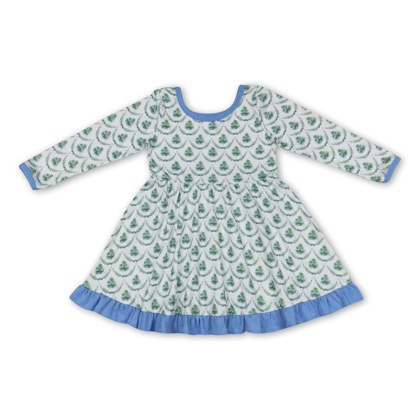 Light blue Christmas tree pocket girls dresses