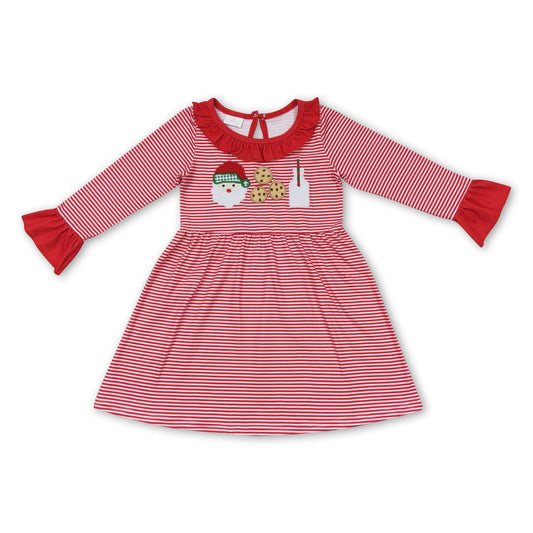 Santa cookie milk red stripe long sleeves girls Christmas dress