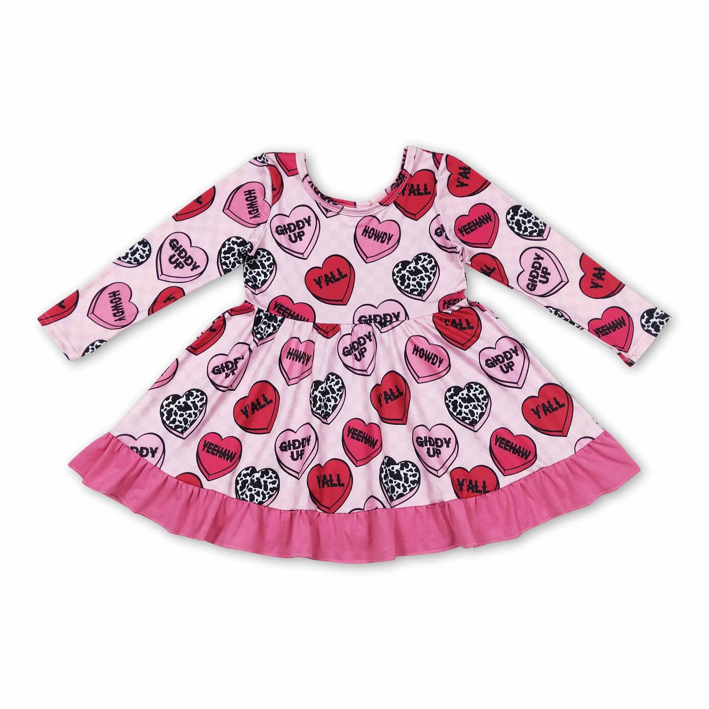 Howdy heart long sleeves western girls Valentine's dress