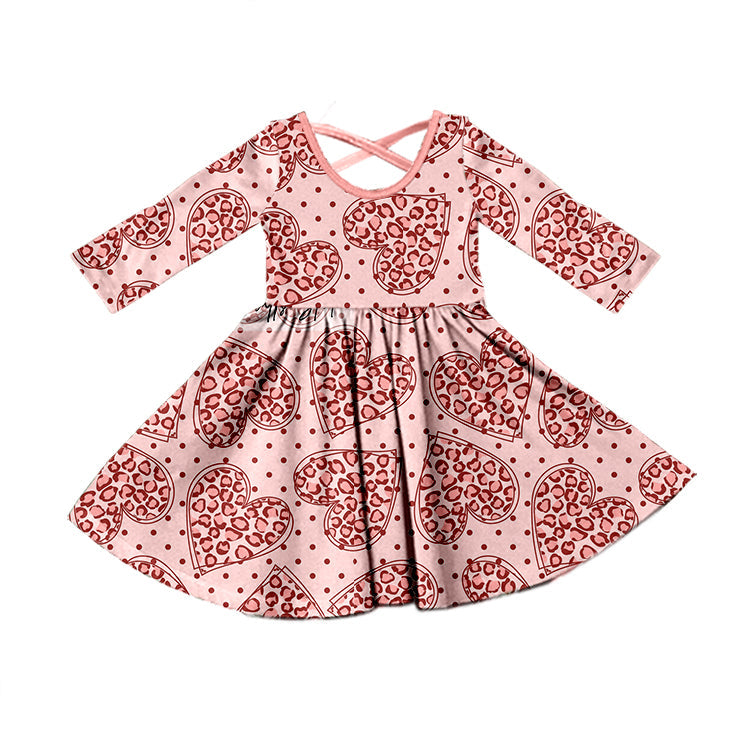 Long sleeves leopard heart baby girls Valentine's dress