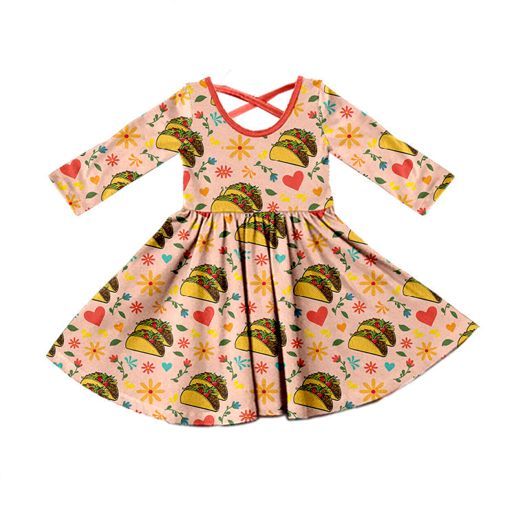 Long sleeves heart taco baby girls Valentine's dress