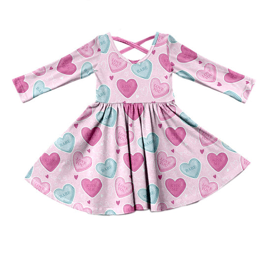 Love you babe heaert pink girls valentines dresses